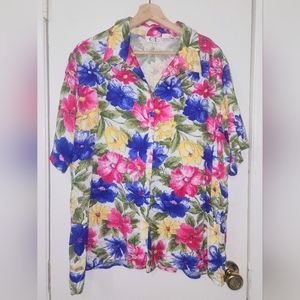 Cricket Lane size 2X Button Down Floral Print Blouse Collared and Short Sleeves